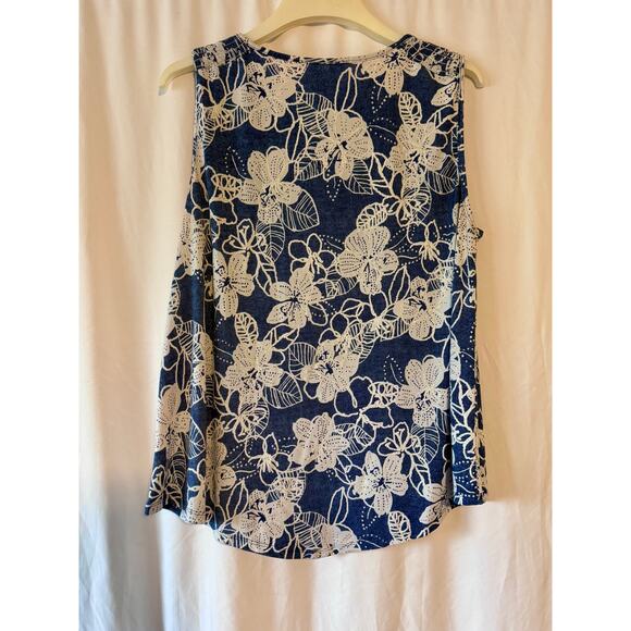 SJS Blue White Floral Sleeveless Stretch Blouse - 1X - Picture 7 of 7